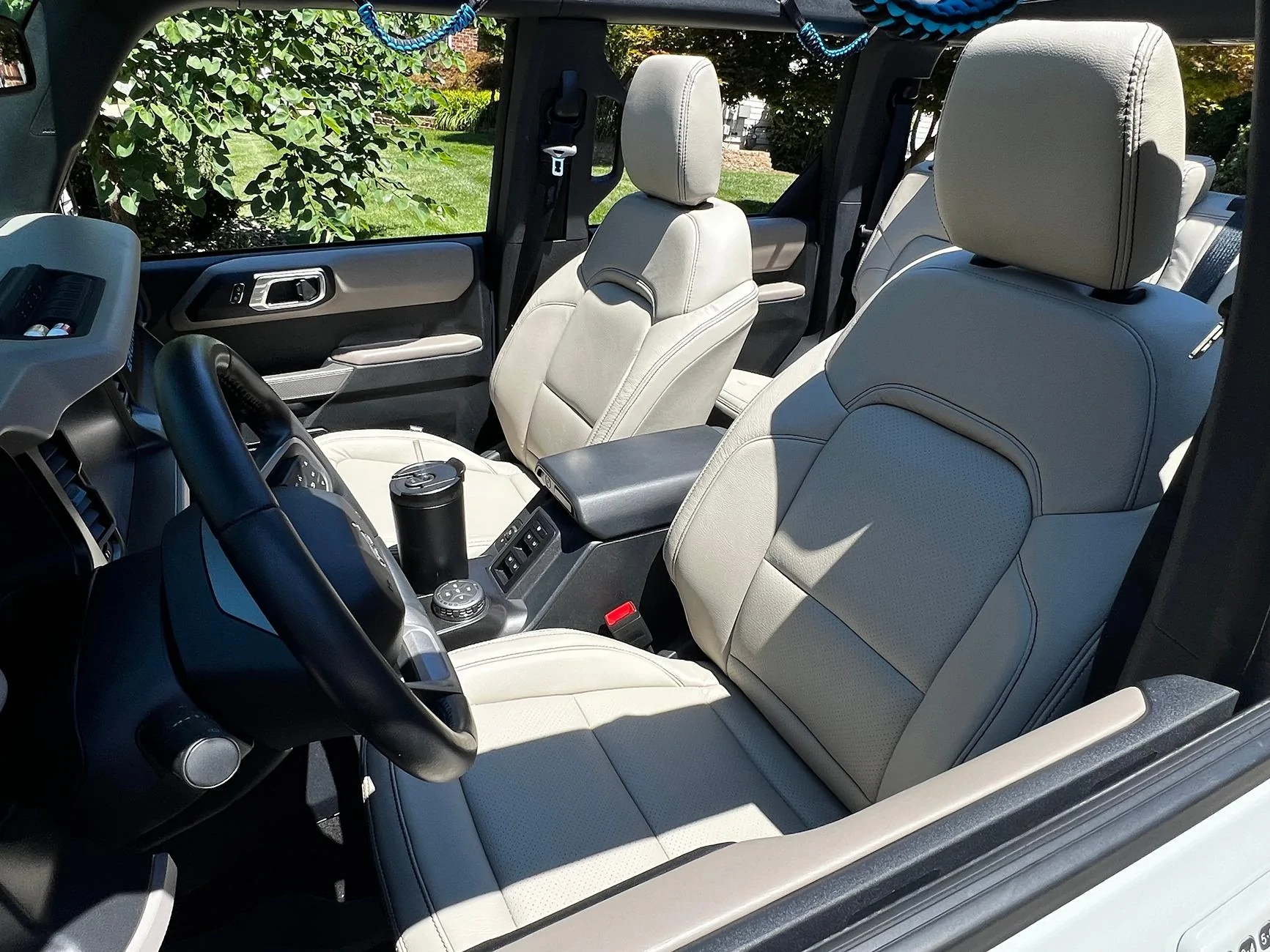 Ford Bronco Katzkin Leather Seats (sand + black stitching) installed IMG_1775