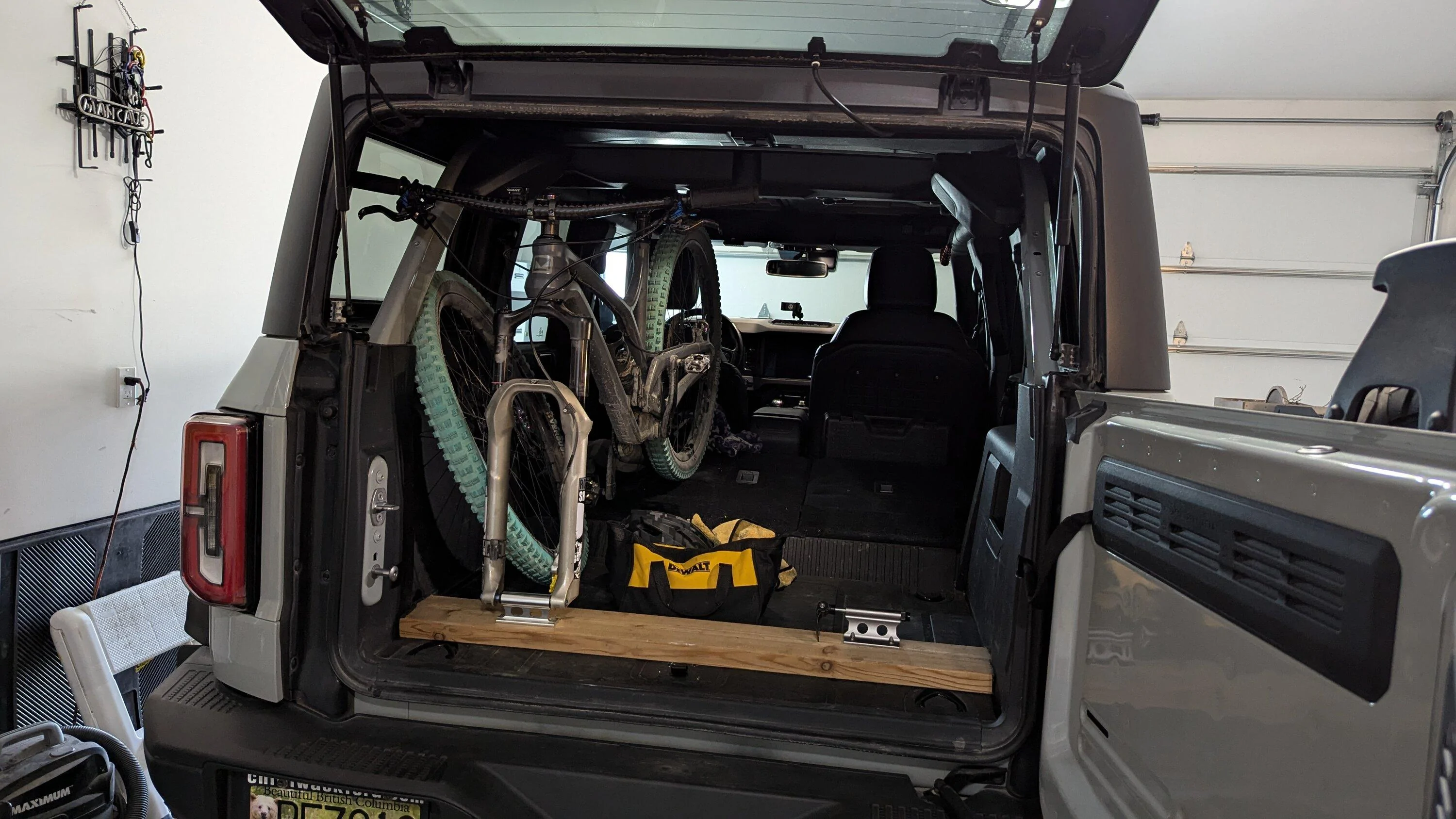 Ford Bronco Got Bikes? Cheap, safe bike storage! DIY fork holder rack using a 2x6 1000003378