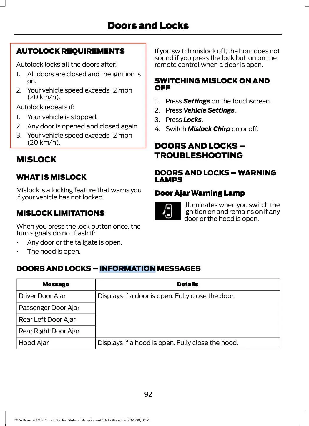 Ford Bronco Missing/Removed Auto Lock Setting on '24 OBX Screen Shot 2024-07-15 at 9.26.16 AM
