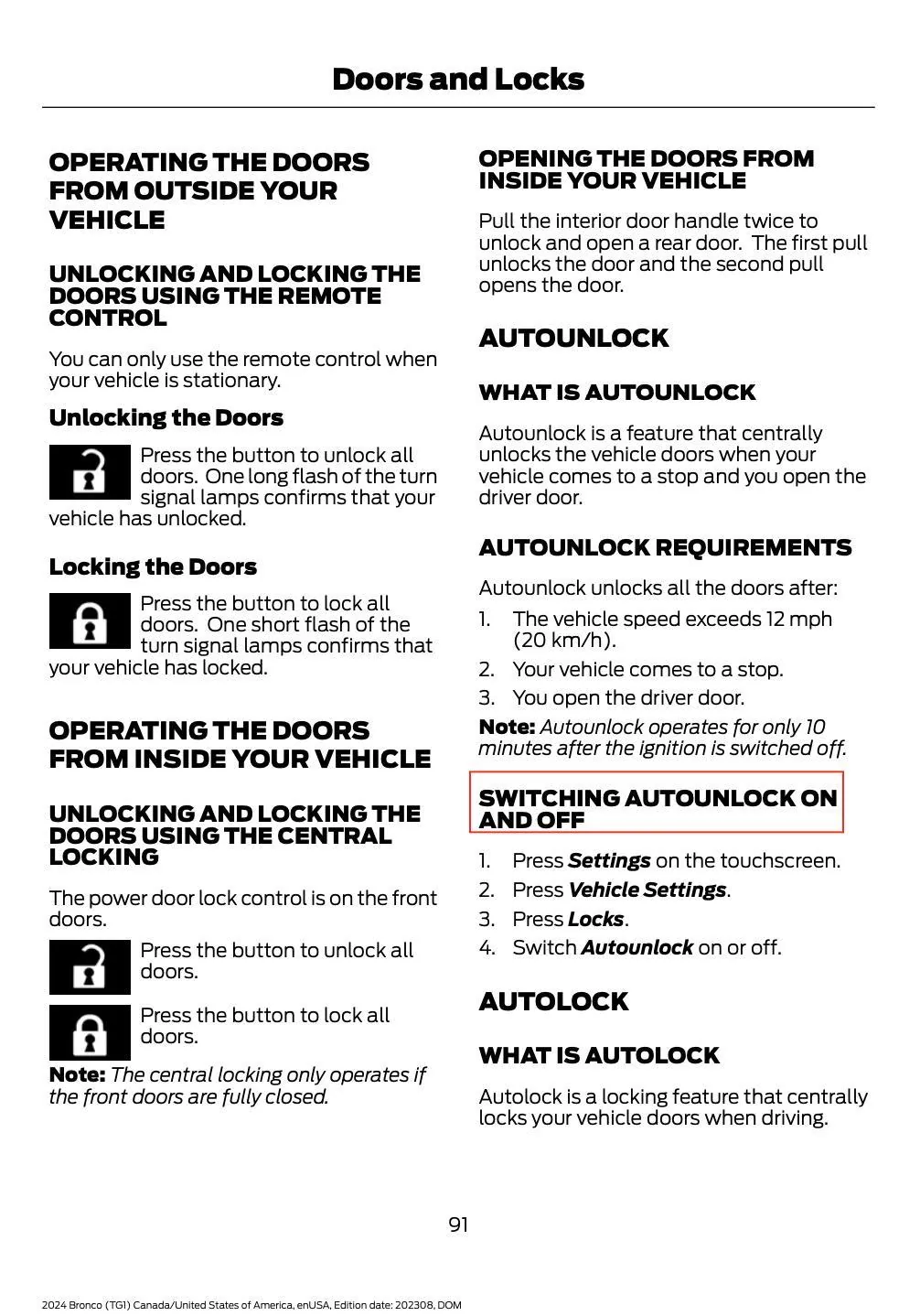 Ford Bronco Missing/Removed Auto Lock Setting on '24 OBX Screen Shot 2024-07-15 at 9.26.25 AM