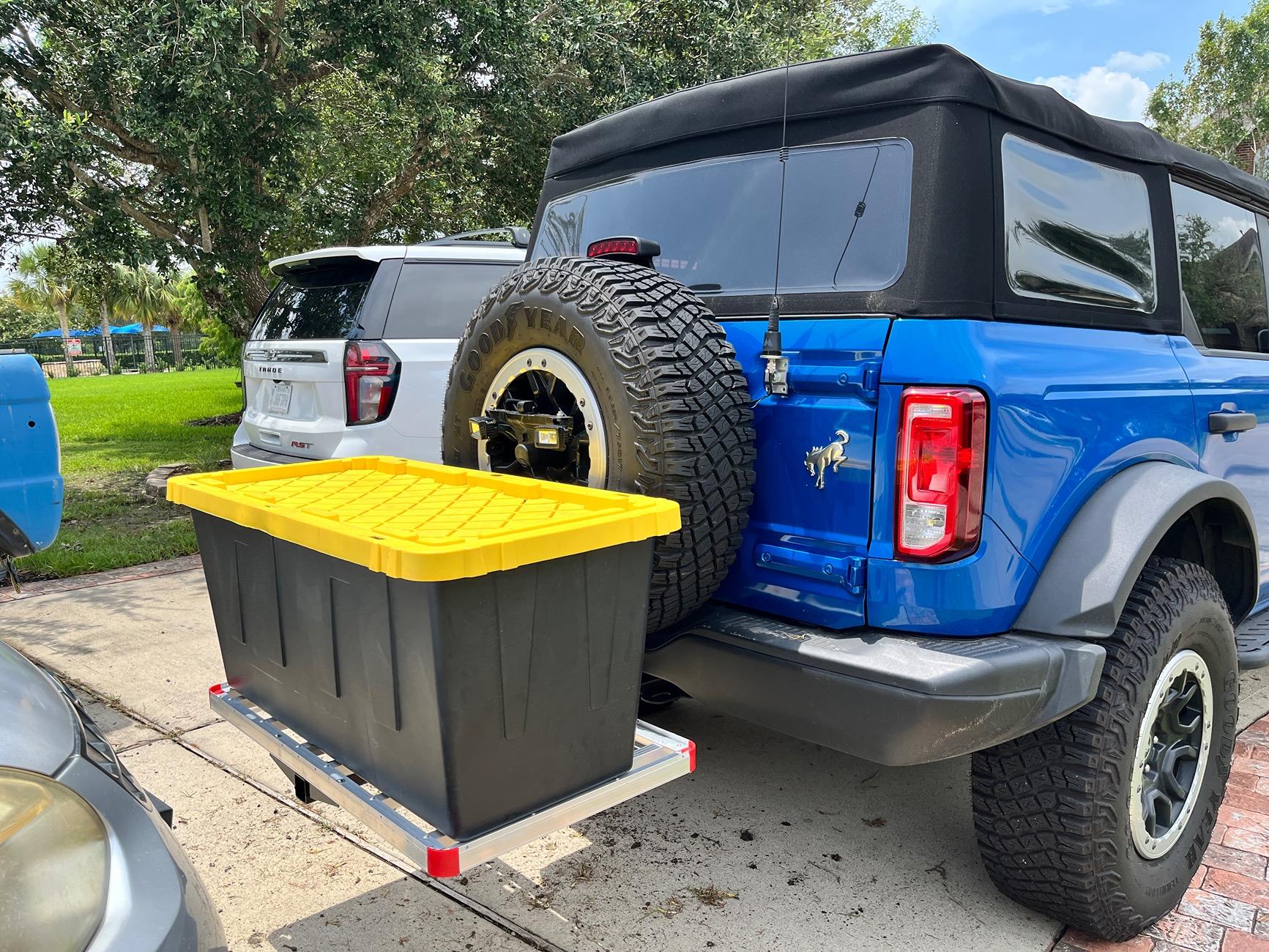 Ford Bronco Portable storage solution -- $100 DIY hitch mounted rack from Harbor Freight IMG_2036.JPG