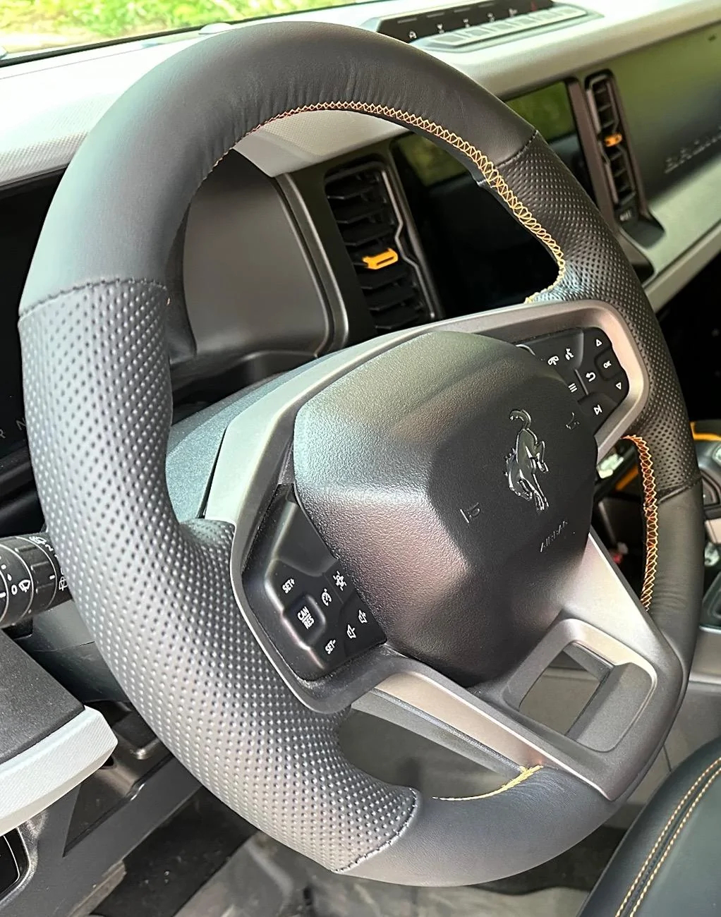 Ford Bronco Redline Goods nappa leather steering wheel wrap, armrest and shift boot IMG_8433