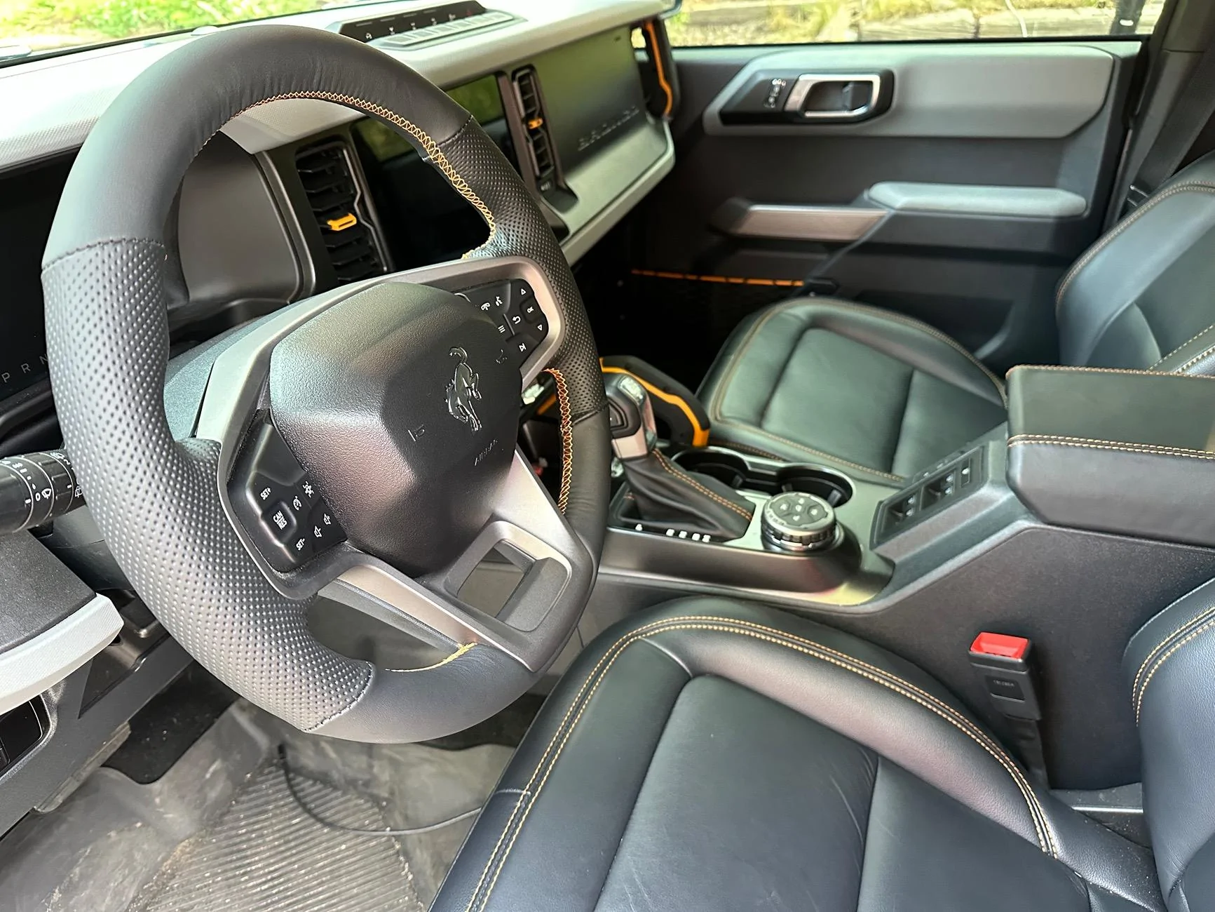 Ford Bronco Redline Goods nappa leather steering wheel wrap, armrest and shift boot IMG_8432