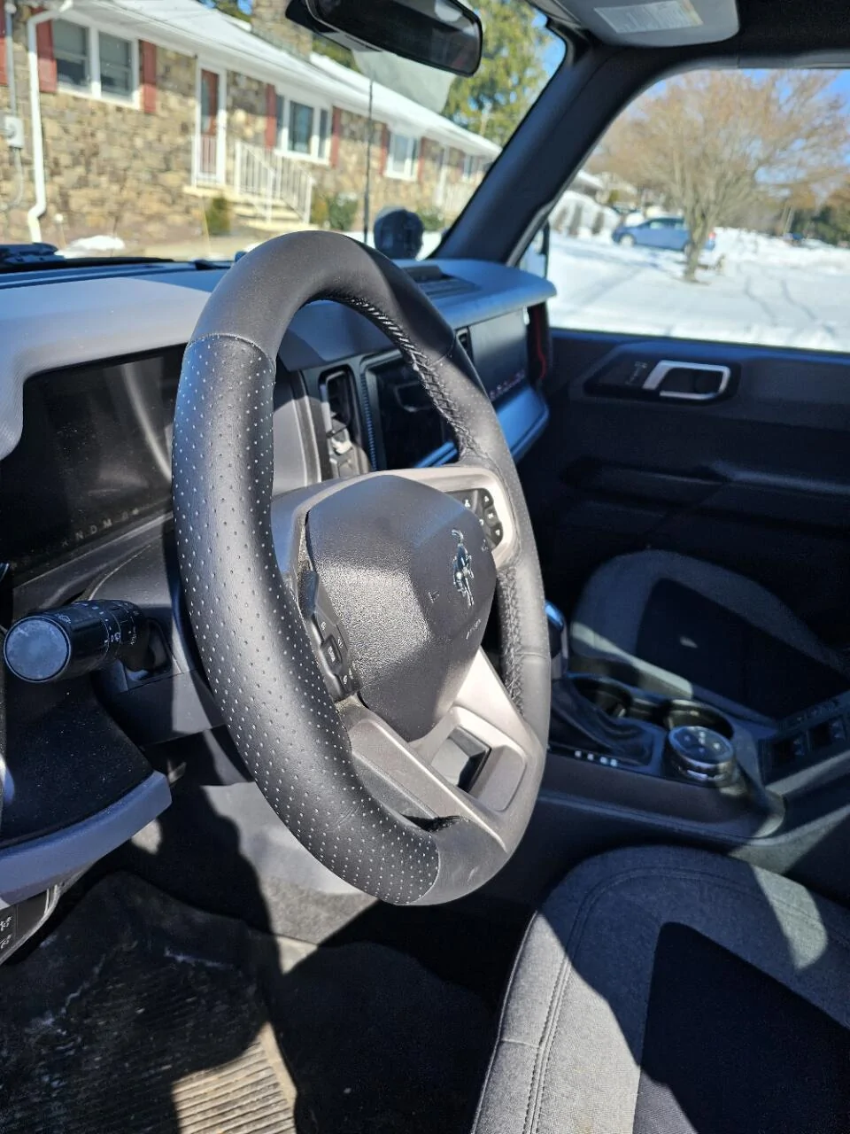 Ford Bronco Redline Goods nappa leather steering wheel wrap, armrest and shift boot steering wheel