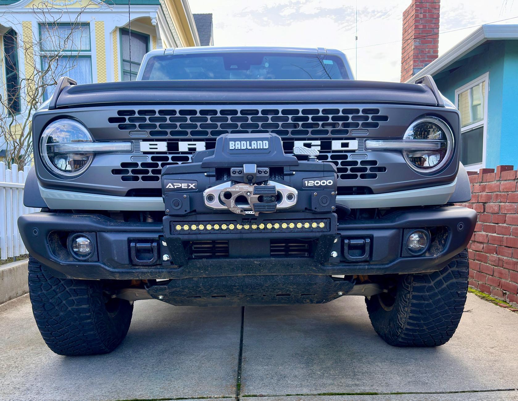 Ford Bronco High Mount Winch Plate installed on Capable Bumper IMG_2394