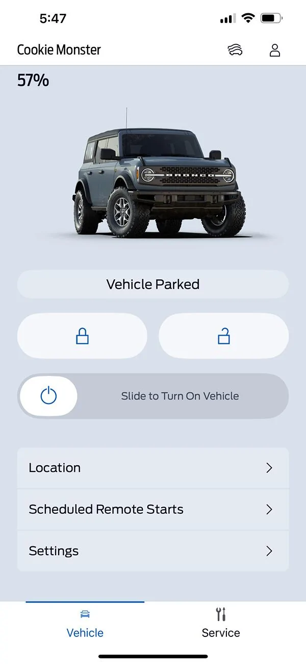 Ford Bronco App says vehicle is on IMG_7573