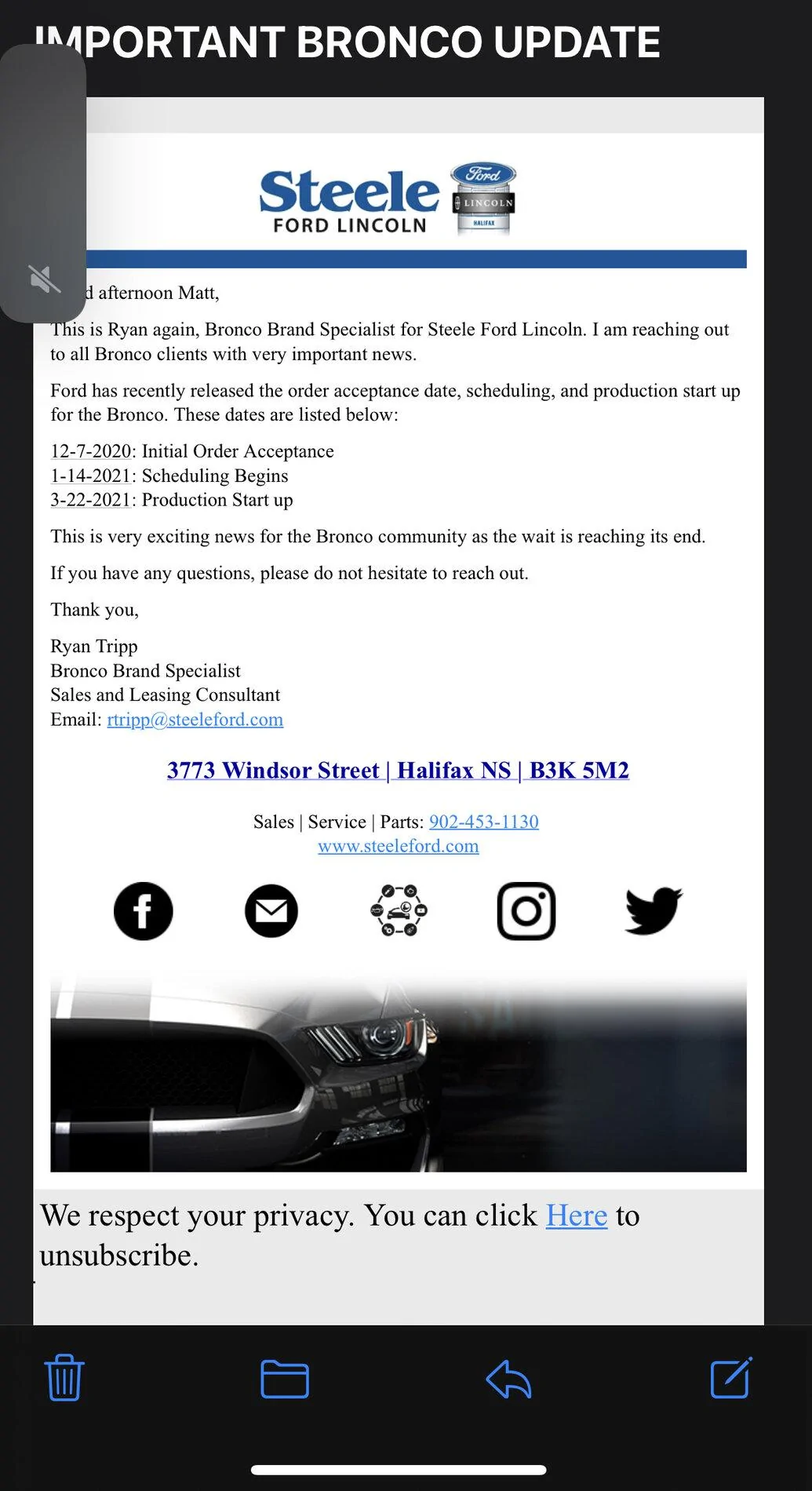 Ford Bronco Email from Dealer orders opening next week A302F515-0339-4015-87F1-ABDC17C0E9E4