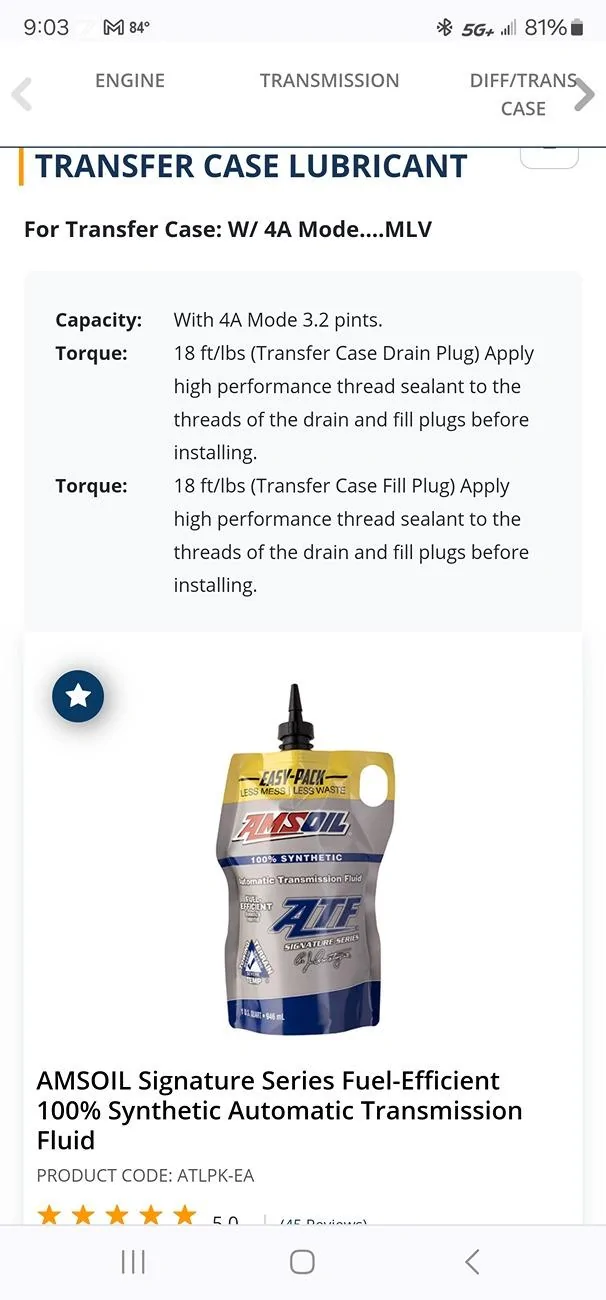 Ford Bronco 75w85 rear differential gear oil what are you using Screenshot_20240815_210347_Chrom