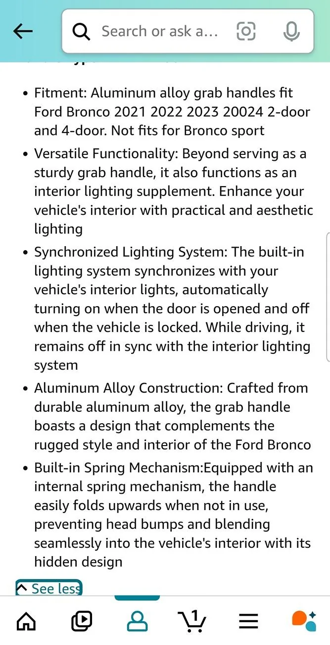 Ford Bronco Interior Grab Handle Lights installed Screenshot_20240819_213012_Amazon Shopping