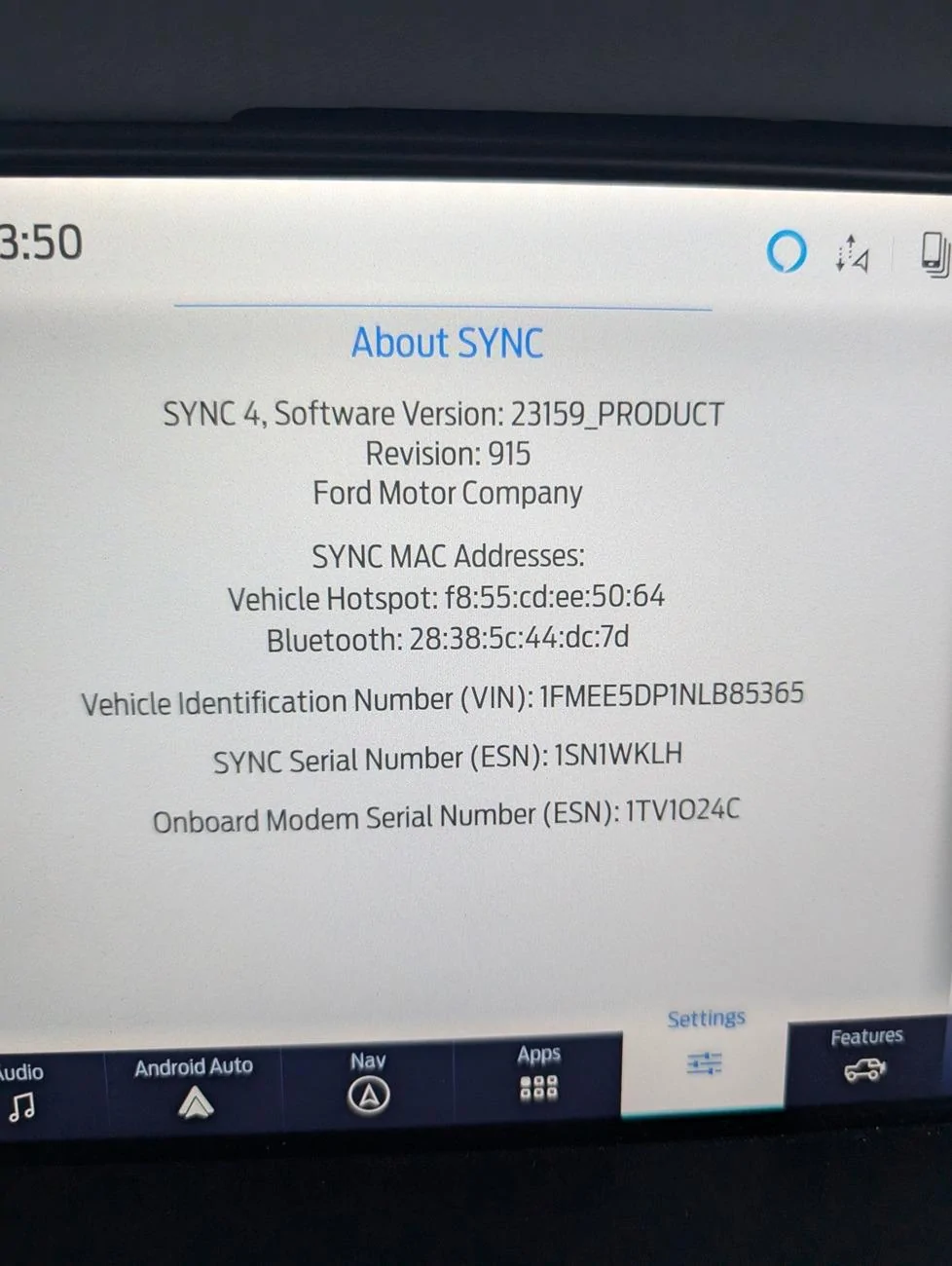 Ford Bronco Sync 6.3 update issue and display problems 1000005634