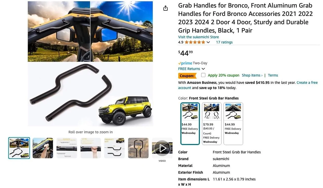 Ford Bronco Black grab handles front (2) for Bronco Image 9-2-24 at 2.06 PM