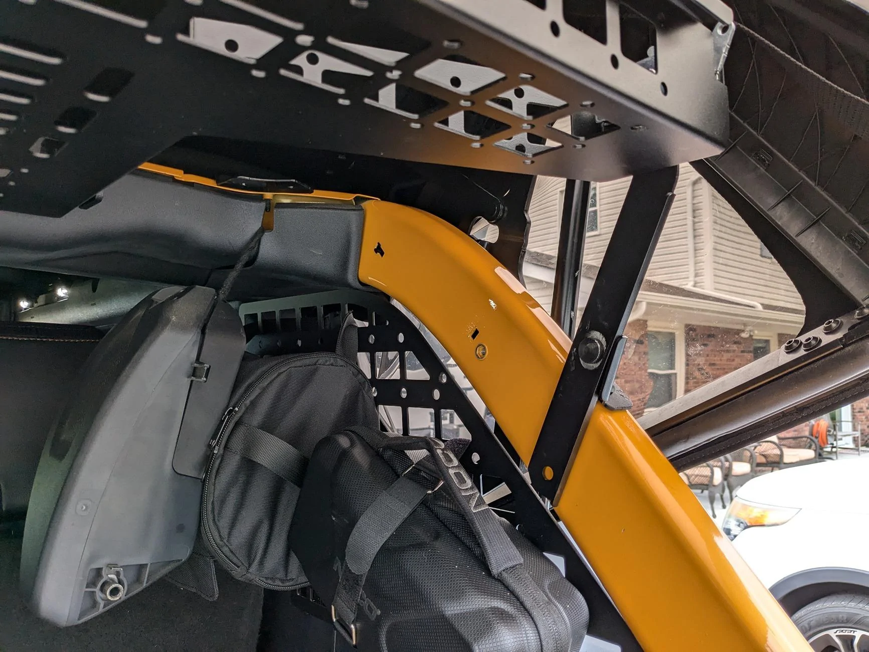 Ford Bronco '21 roll bar rivet nuts retrofitted (mounting holes / locations drilled in rollbar) PXL_20240901_153251844