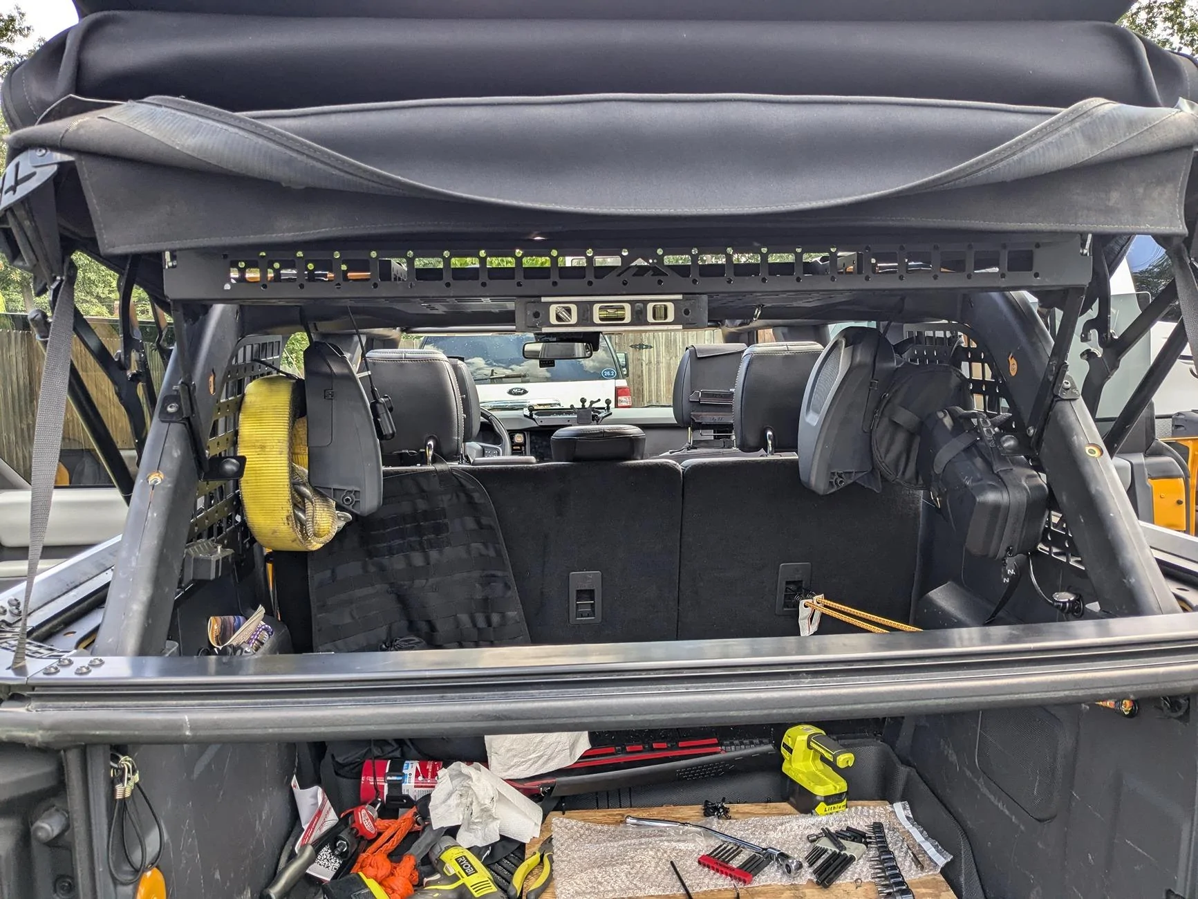 Ford Bronco '21 roll bar rivet nuts retrofitted (mounting holes / locations drilled in rollbar) PXL_20240902_174419722