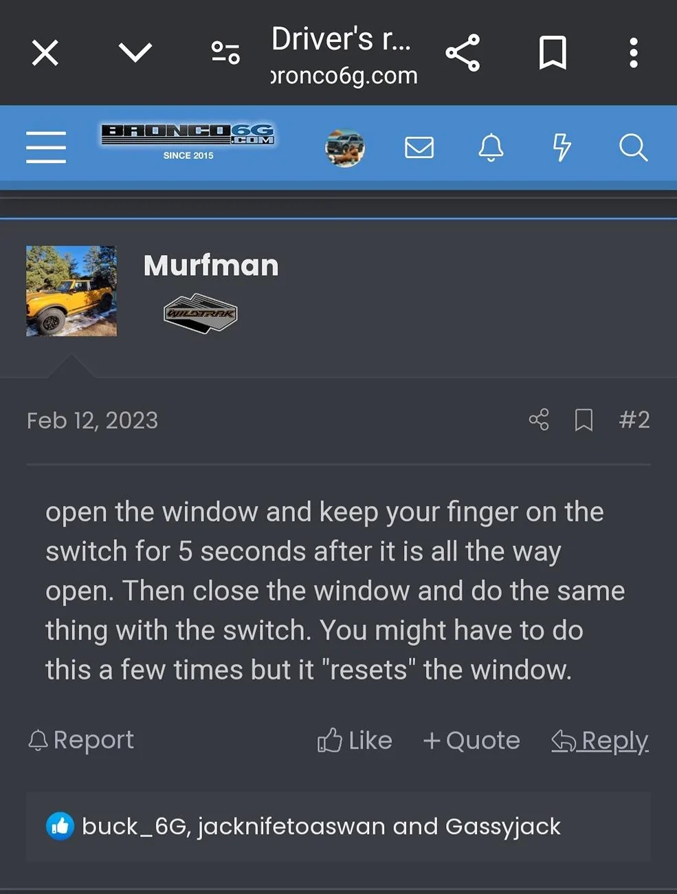 Ford Bronco Window keeps rolling down and won't stay up Screenshot_20240526_172337_Chrom