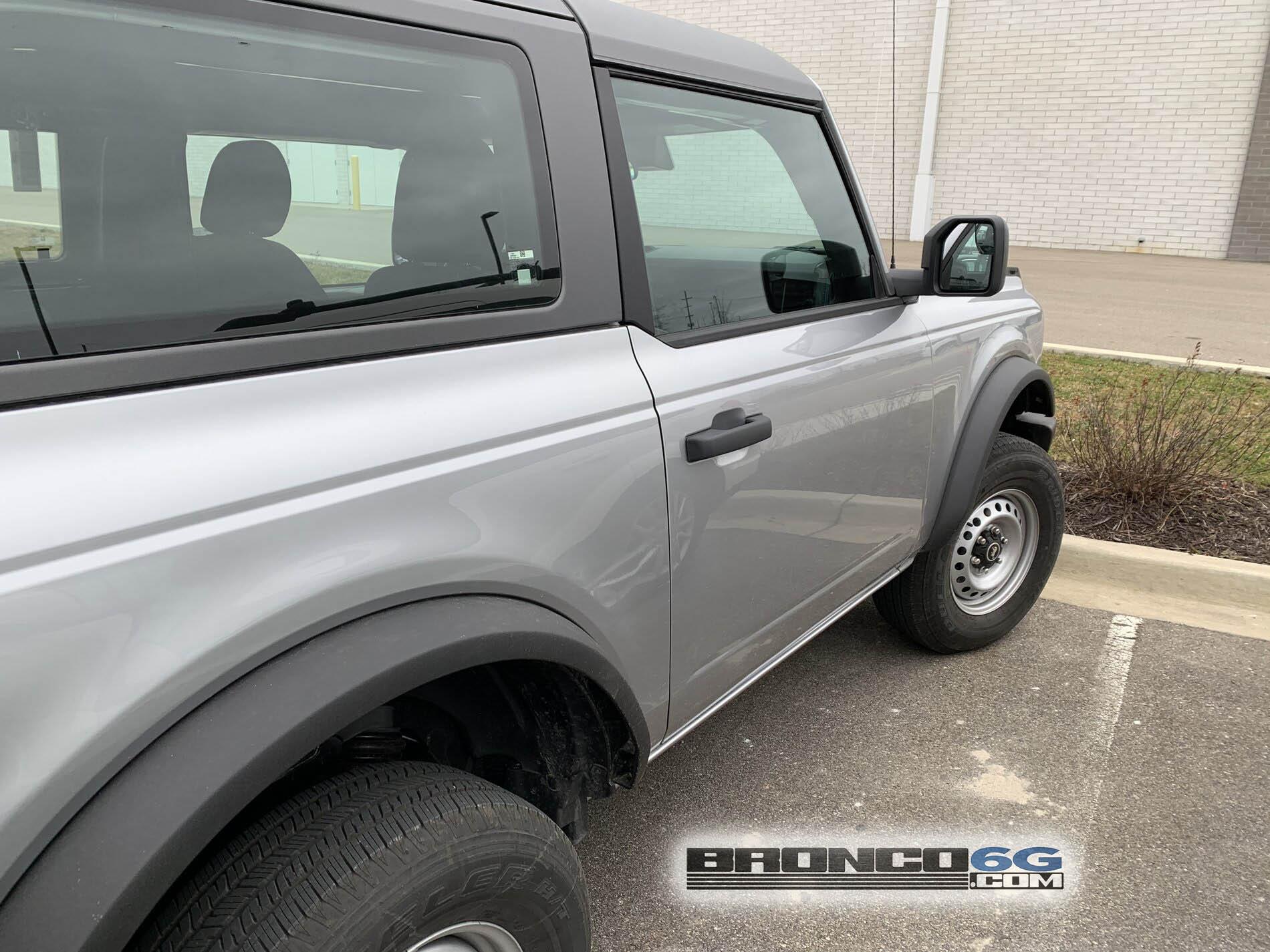 Ford Bronco Base Bronco 2-Door Iconic Silver spotted in  Wixom, MI 2-Door 2021 Bronco Base Steel Wheels in Iconic Silver 3