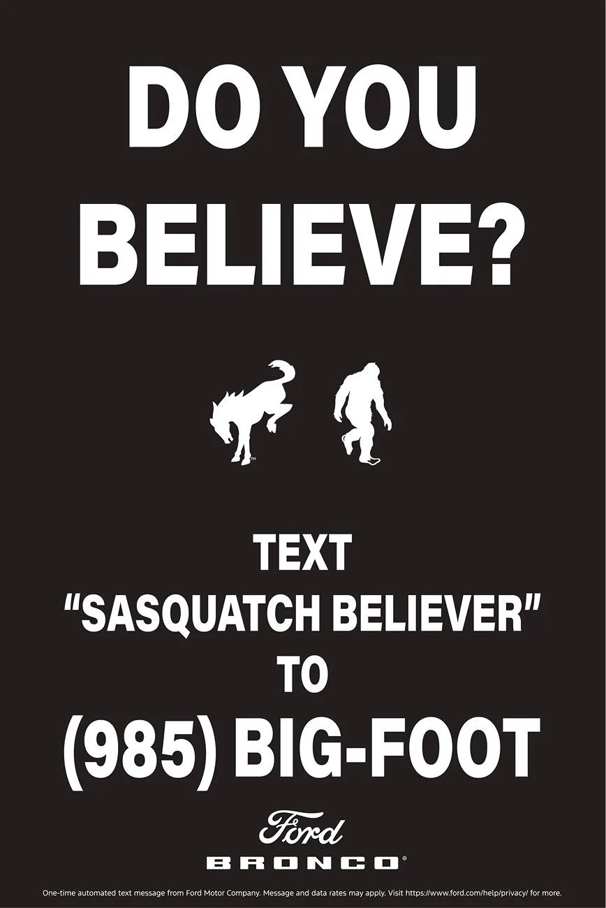 Ford Bronco Bronco Sasquatch Searcher Sweepstakes Begins BroncoSasquatch_WildPosting_Black
