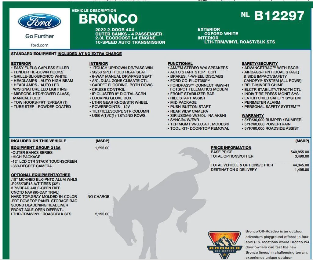 Ford Bronco Dumping my daughters Jeep, what does Dad need to know? bronco OBX sheet
