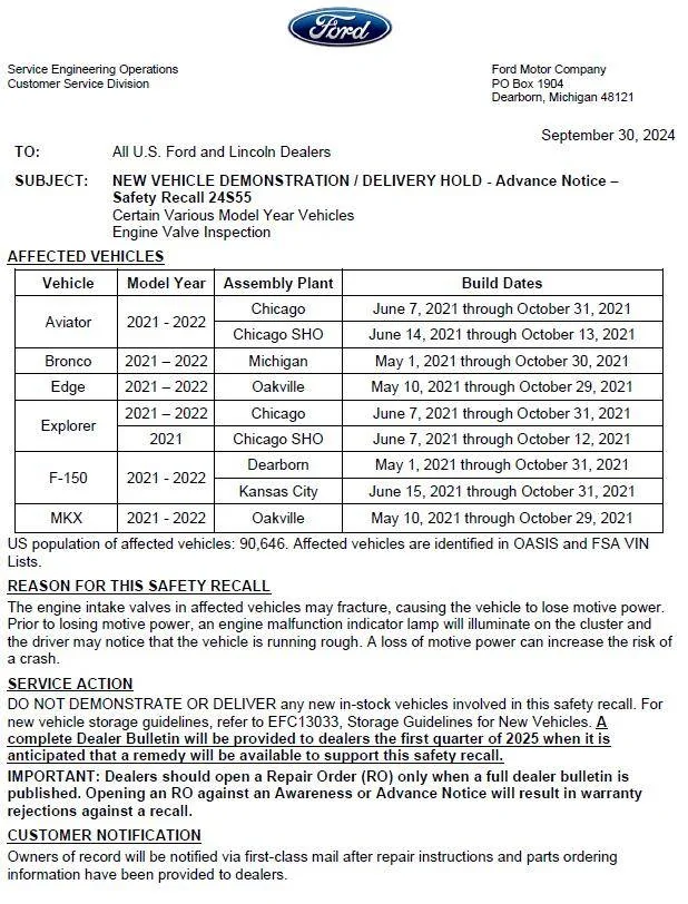 Ford Bronco Safety Recall 24S55 - 2.7L Engine Valve Inspection 1727723234033-qn