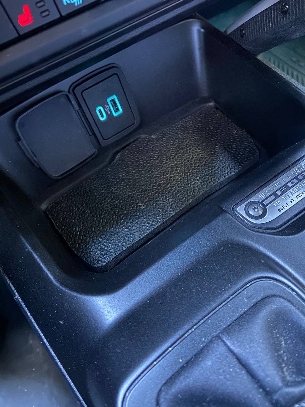 Ford Bronco Disabling the wireless charging pad with insulator Pad 1