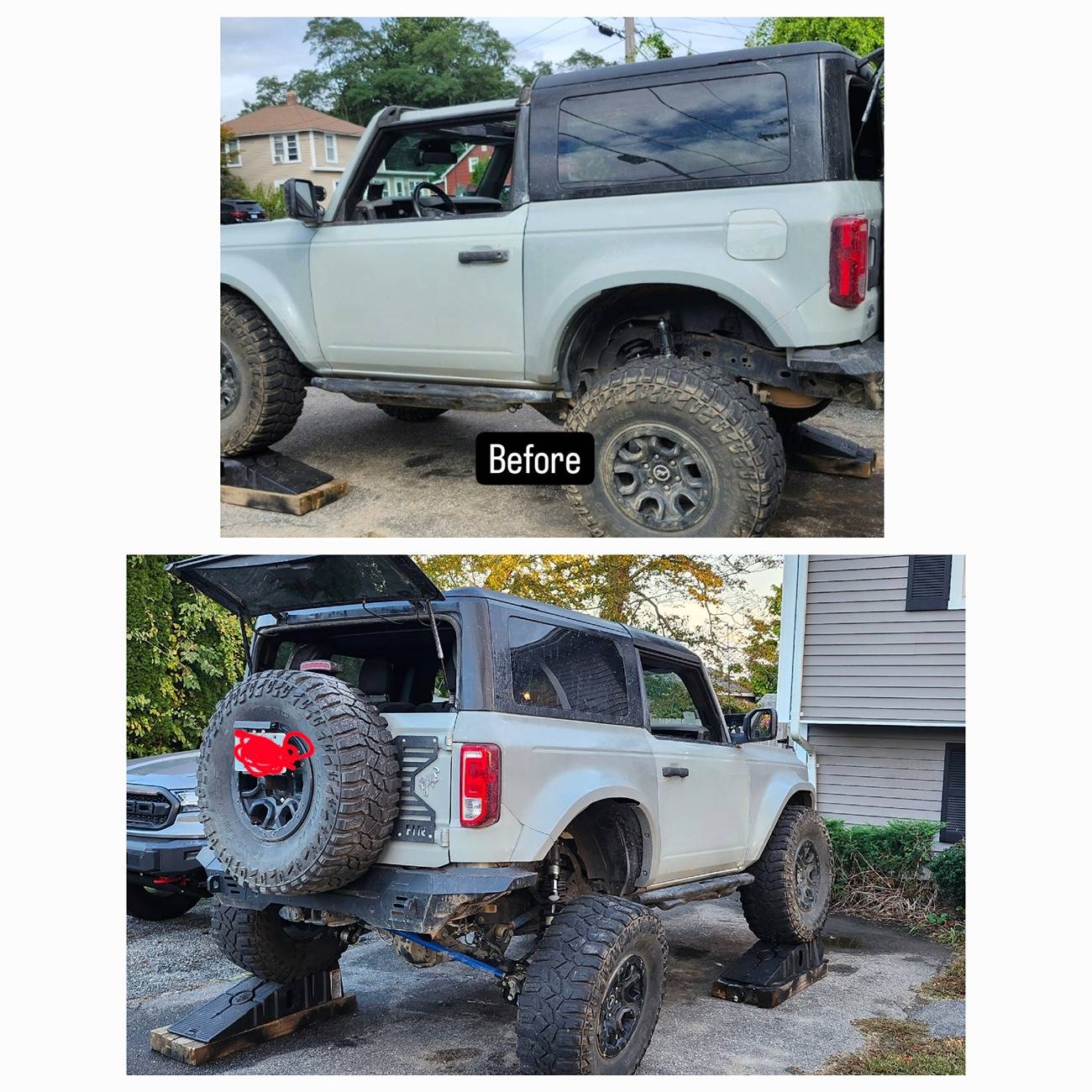 Ford Bronco Homemade rear long travel (20" articulation) using Icon shocks mounted upside down 20241017_083851