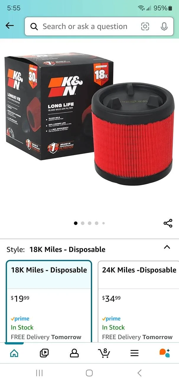 Ford Bronco Mishimoto dry (cleanable) air filter Screenshot_20241025_175556_Amazon Shopping