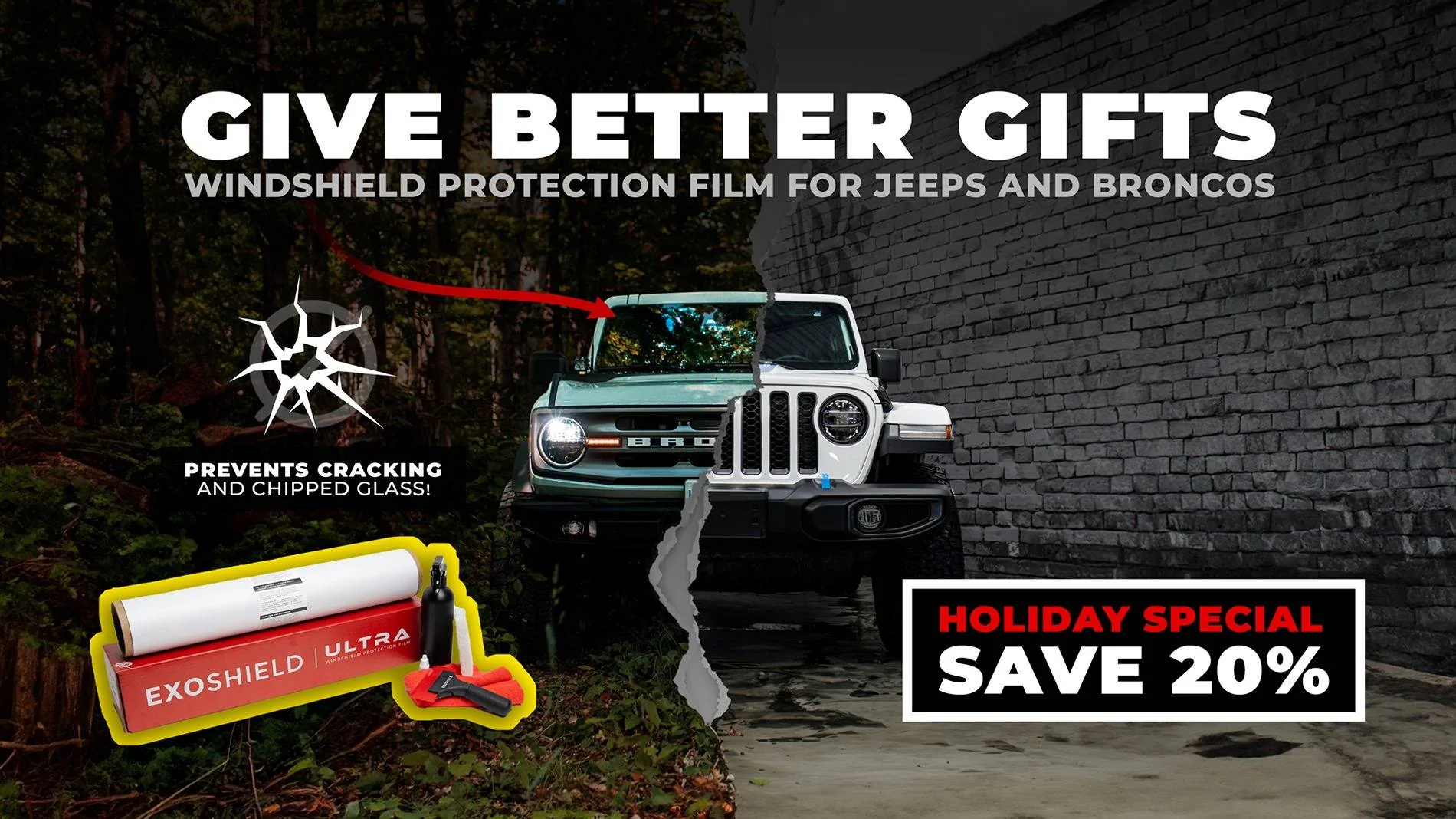 Ford Bronco EXOSHIELD ULTRA BLACK FRIDAY SALE FINAL-V2_Landscape---20%-OFF-holiday---V1-Bronco-Jeep-split