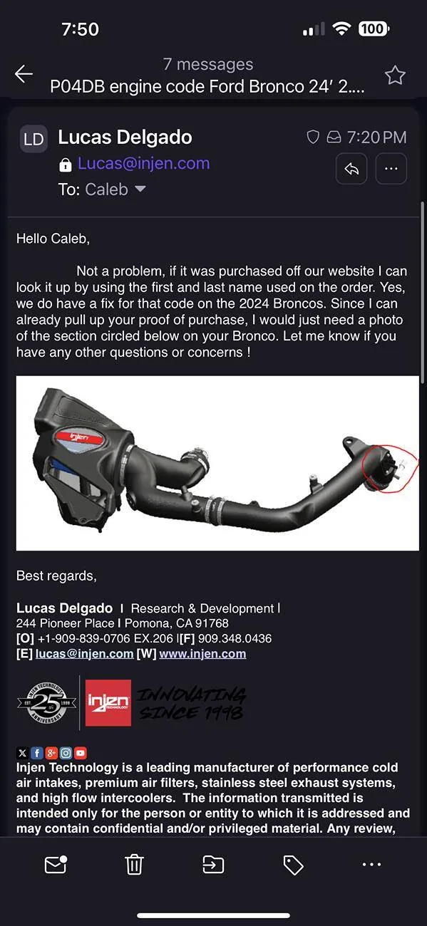 Ford Bronco Error Code P04DB  after installing Injen cold air intake IMG_6828