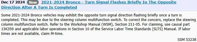 Ford Bronco Turn signal returns to opposite indicator? 1734441250072-pz
