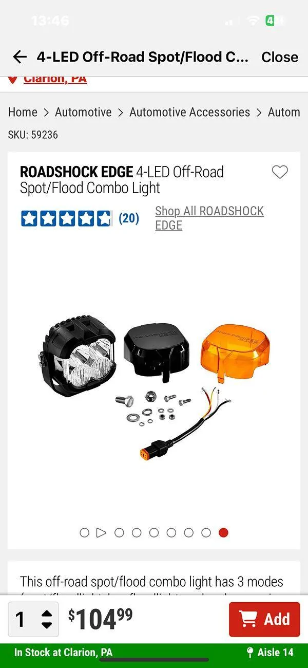 Ford Bronco Harbor Freight roadshock 4 spot/flood combo IMG_1305