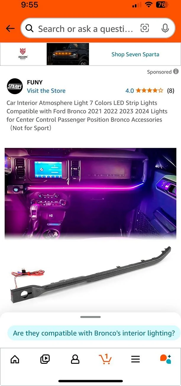 Ford Bronco LED interior dash trim piece IMG_5206