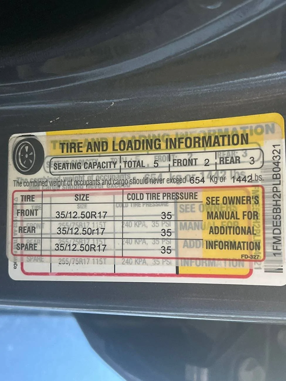 Ford Bronco Tire Pressure warning at 35psi? imag