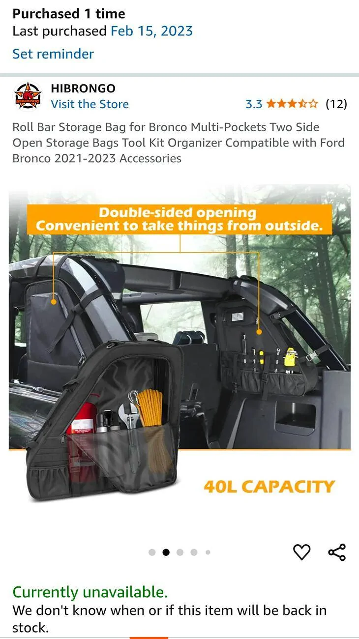 Ford Bronco Are there any high quality aftermarket bags to go on the roll bars (Like the OEM but not $429) Screenshot_20250115-064715