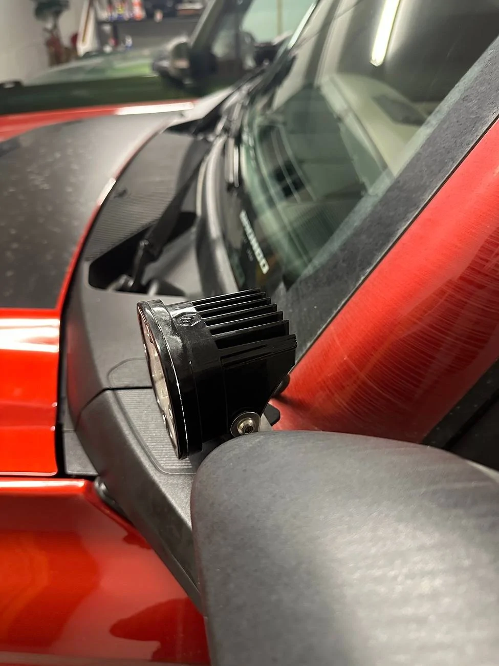 Ford Bronco Loud Ringing/Whistle with Baja Designs Squadron Ditch Light angled away from hood bronco light