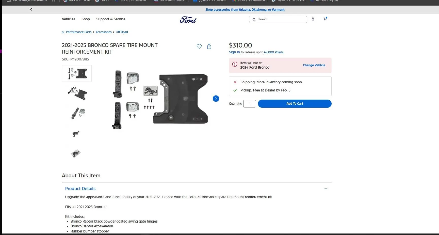 Ford Bronco Spare tire mount reinforcement kit now available from Ford Performance Parts tailgate reinforcement