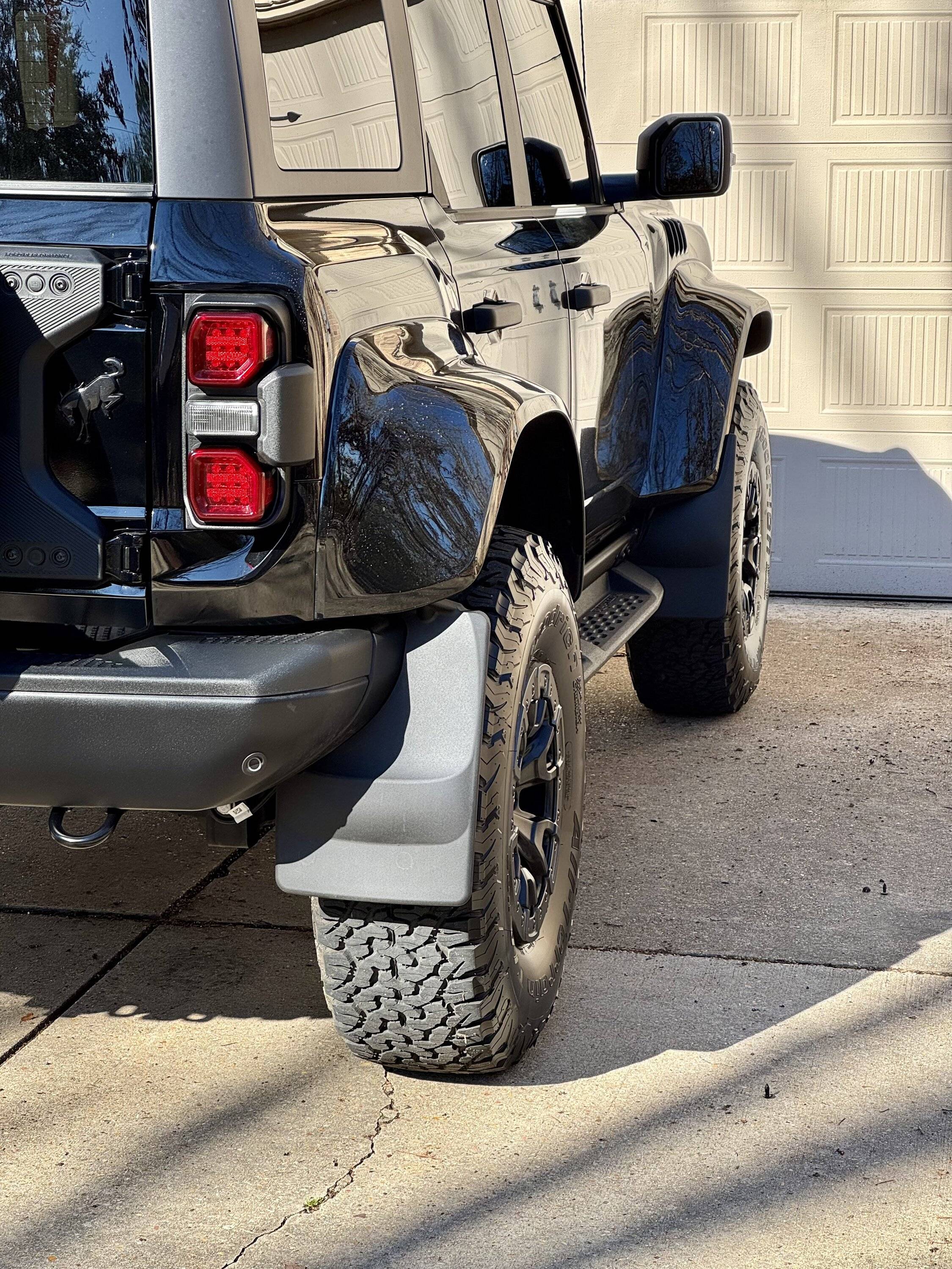 Ford Bronco Weathertech mudflaps installed on 2024 Bronco Raptor IMG_6638