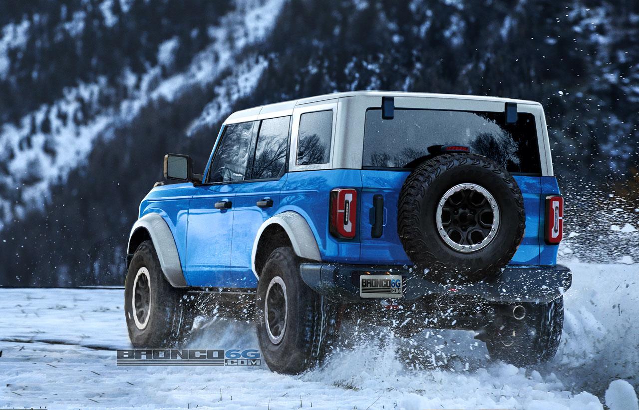 Ford Bronco Grabber Blue 2021 Bronco 4-Door Preview Renderings 2021-Bronco-Grabberblue-Body-White-Top-Fenders