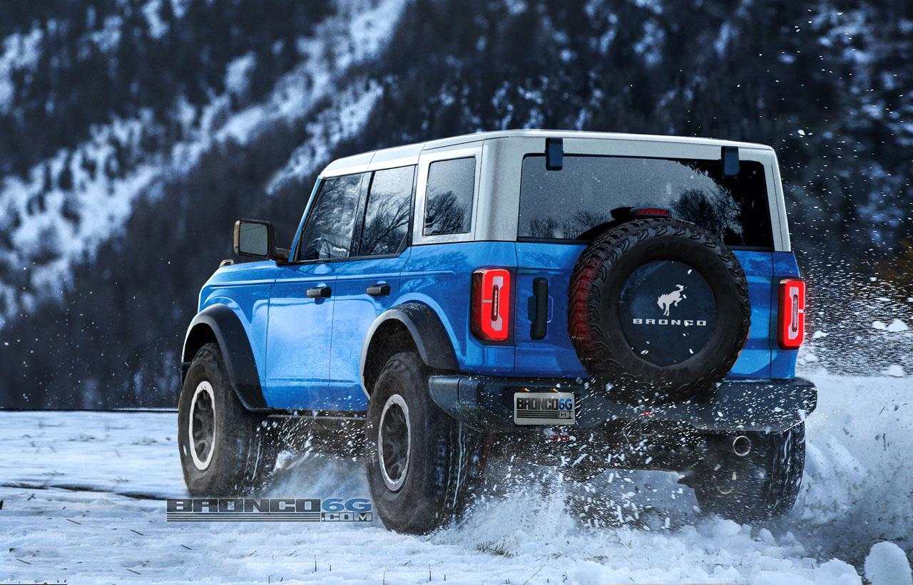 Ford Bronco Grabber Blue 2021 Bronco 4-Door Preview Renderings 2021-Bronco-Grabberblue-White-Top-Black-Fender-Flares