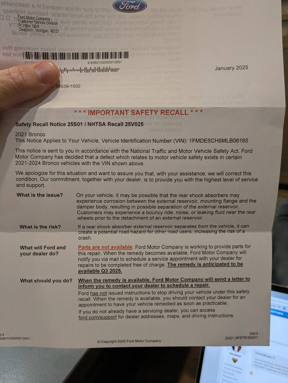 Ford Bronco Bilstein Shock recall PXL_20250205_003549797