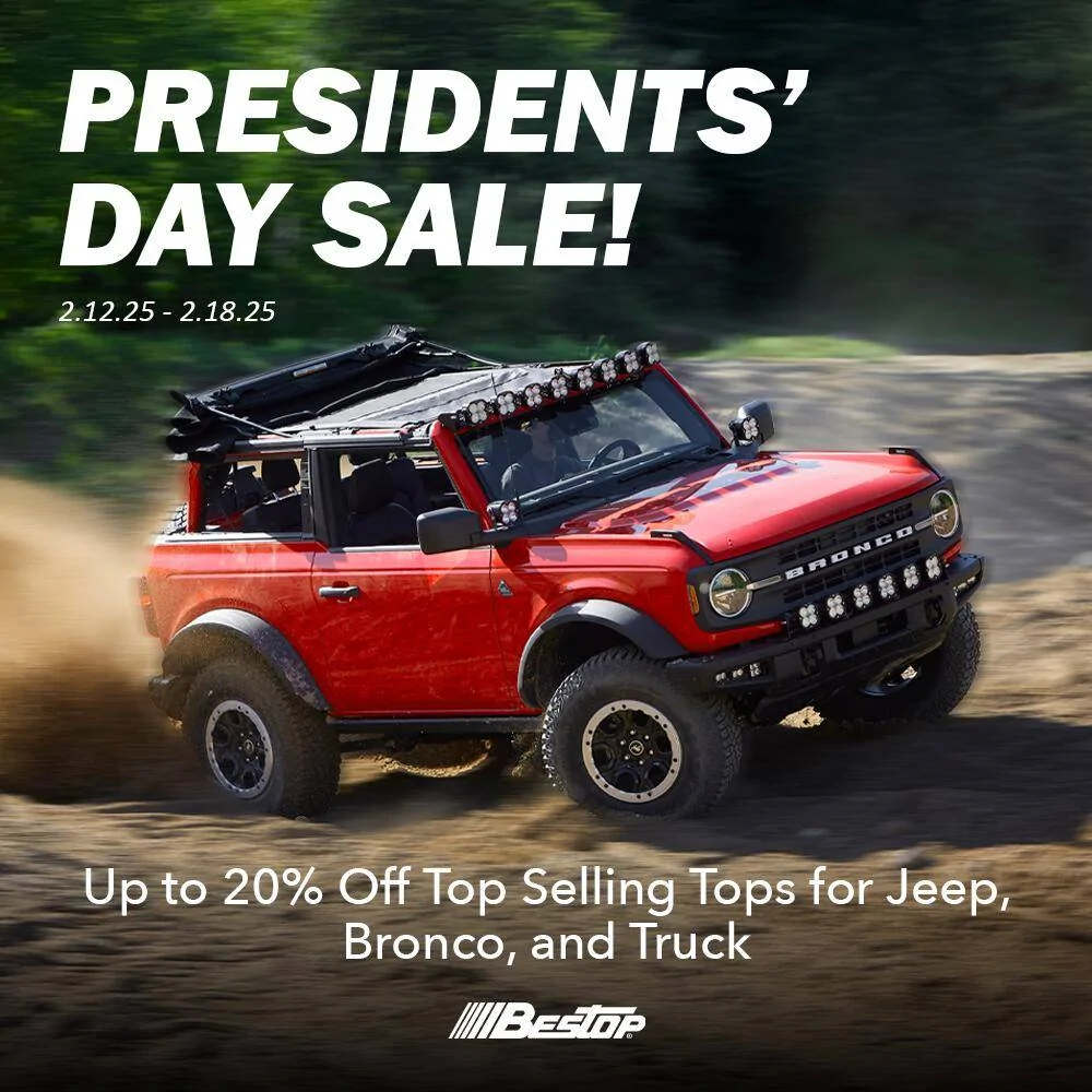 Ford Bronco 🚨 Presidents Day Sale Alert! 🚨 Bestop is bringing the deals—don’t miss out! 🎉🔥 Bronco Presidents Day Banner Ad