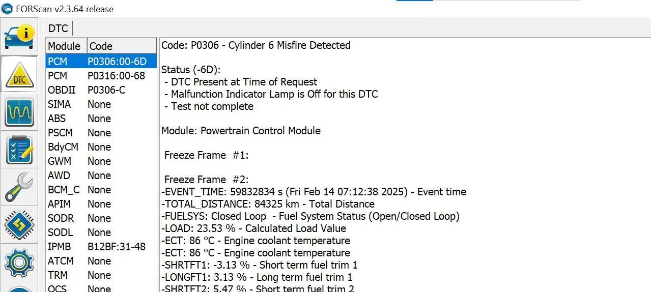 Ford Bronco Check engine light flashing - Cylinder 6 low compression misfire codes