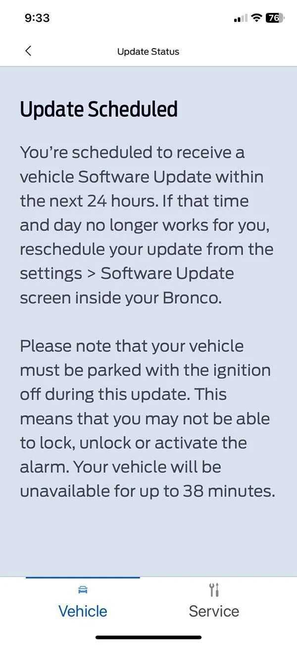 Ford Bronco Software update February 14-15, 2025 IMG_9975