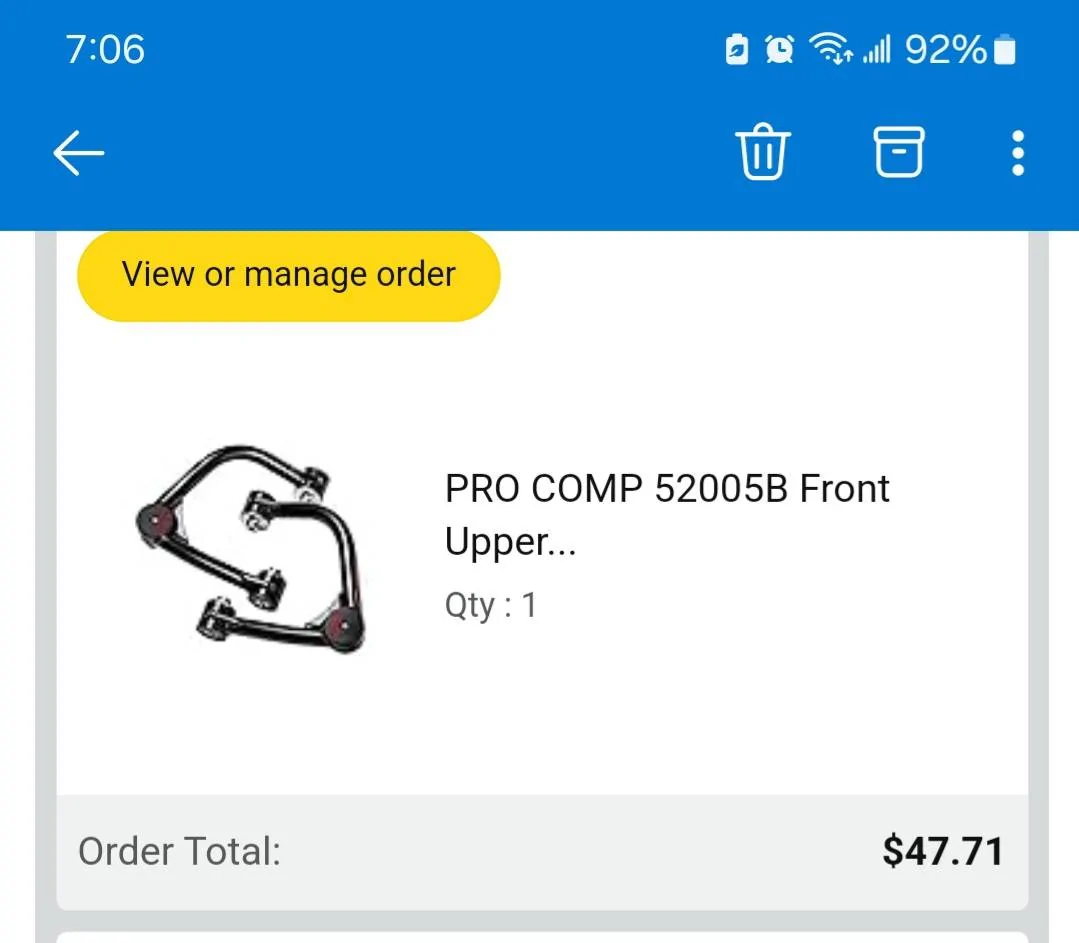 Ford Bronco 4wp now Pro Comp Upper Control Arms are $135 on eBay. Screenshot_20250219_070632_Outlook