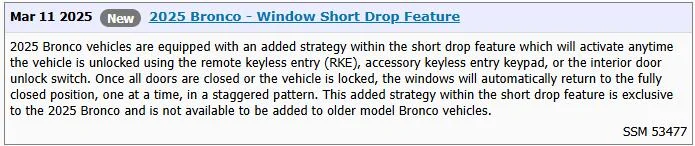 Ford Bronco Window short drop feature returns for 2025 Bronco 1741708081844-n1