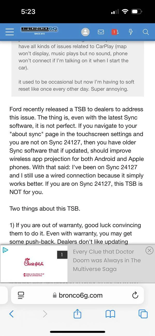 Ford Bronco Apple CarPlay disconnect issue - Solved? IMG_5315