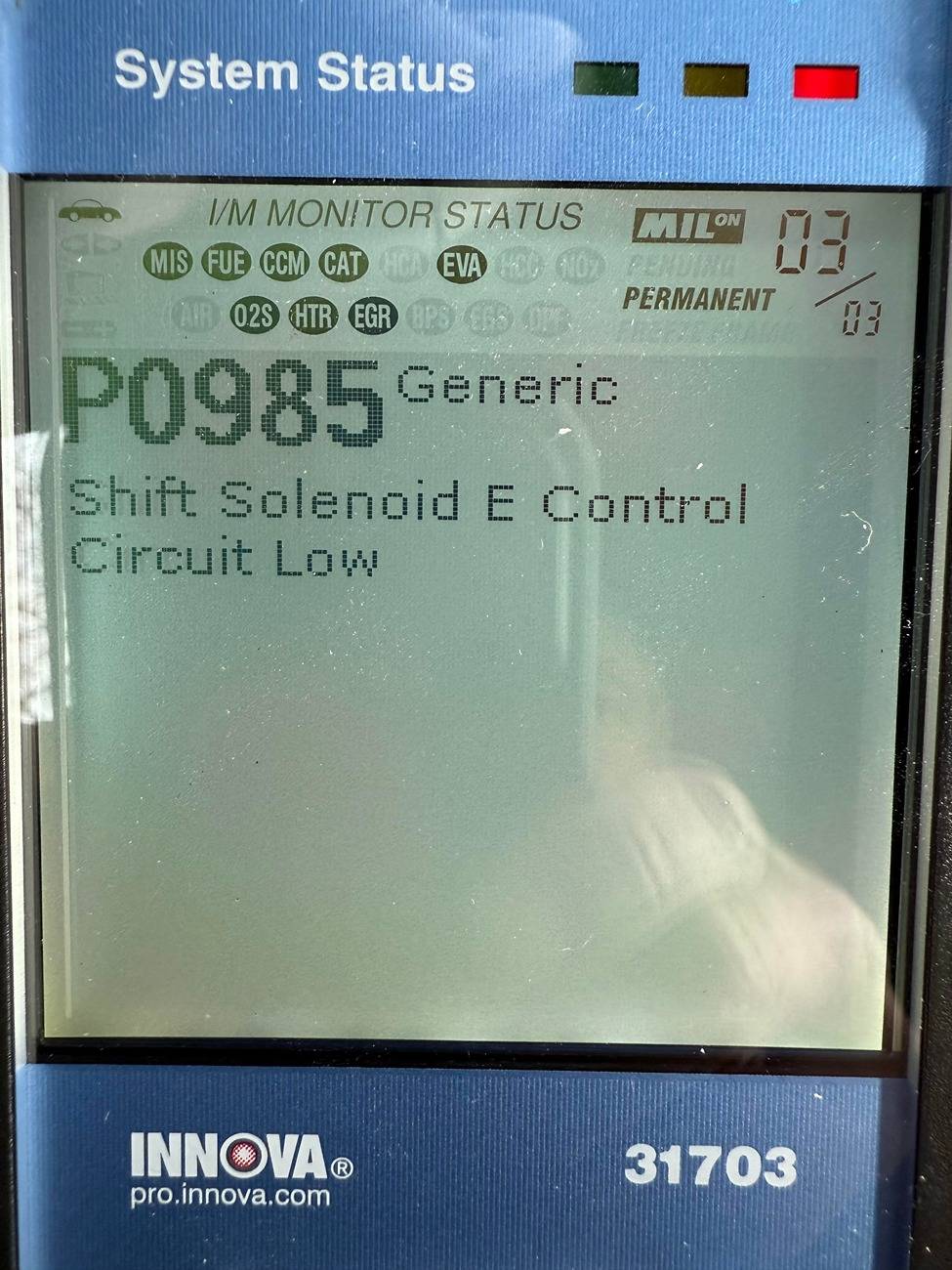 Ford Bronco Trouble Code: P0985 - Shift Solenoid E Control Circuit Low P0985