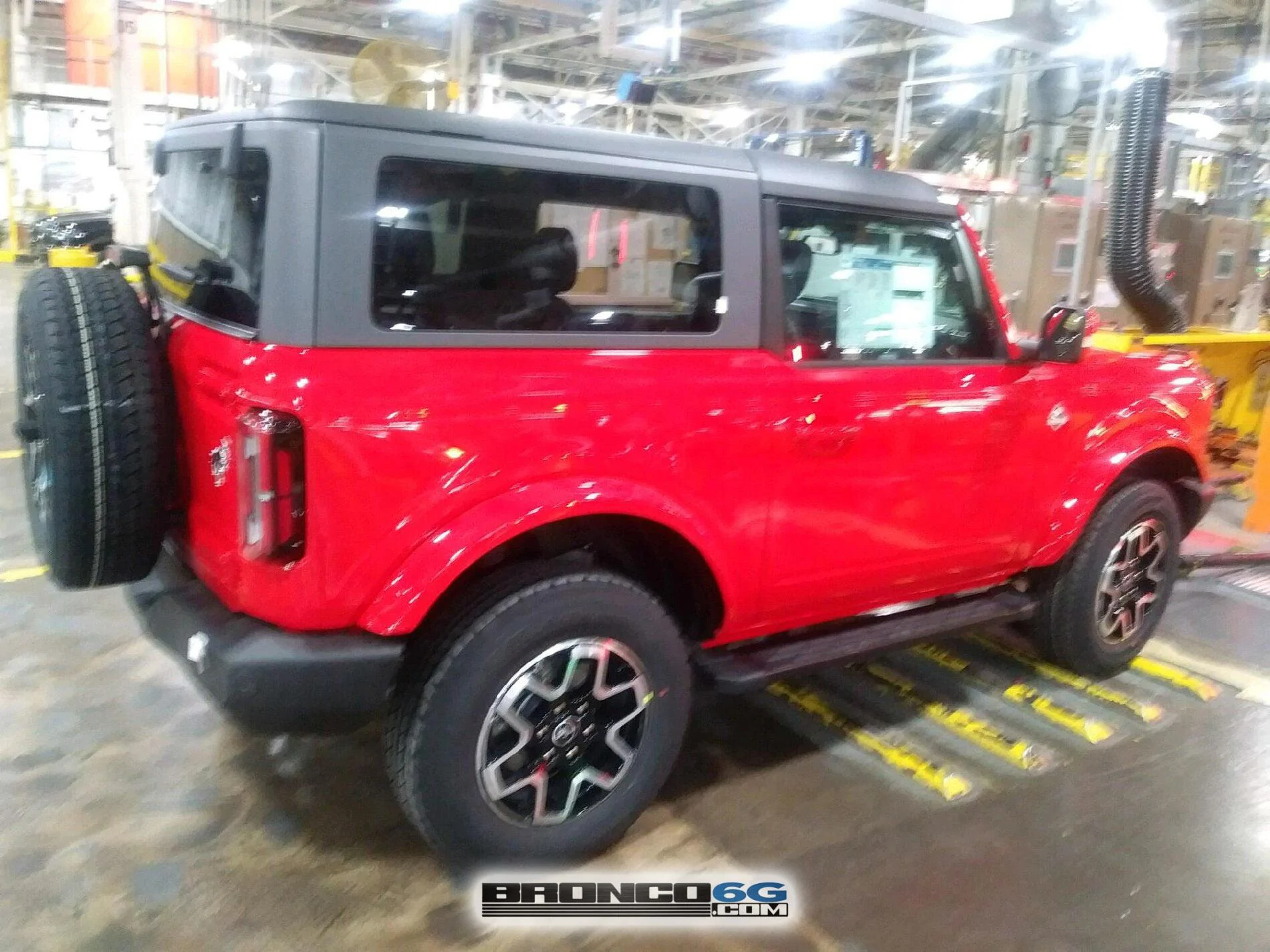 Ford Bronco 60+ Bronco Interior + Exterior Pics From Factory (by The Stig) 2021 Bronco Outer Banks Leather interior factory production line photos 32 Race Red 1