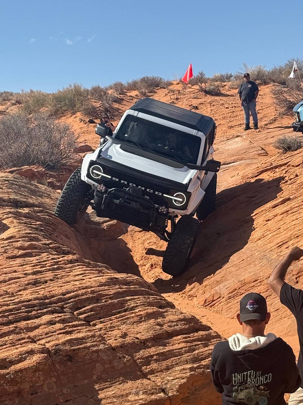 Ford Bronco Baja Designs Onyx6 10” light bars mounted behind the grill IMG_5842