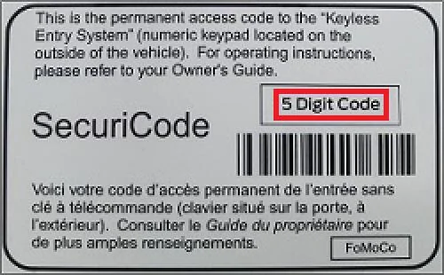 Ford Bronco Keyless entry keypad OEM cod
