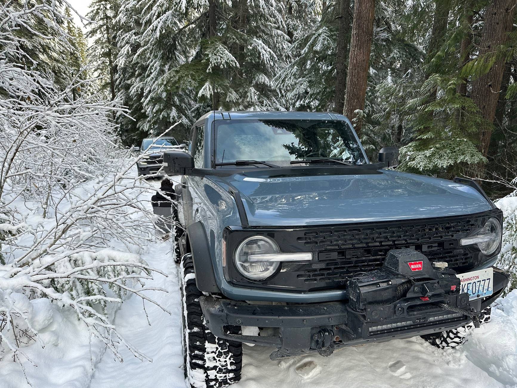 Ford Bronco Baja Designs Onyx6 10” light bars mounted behind the grill IMG_9644