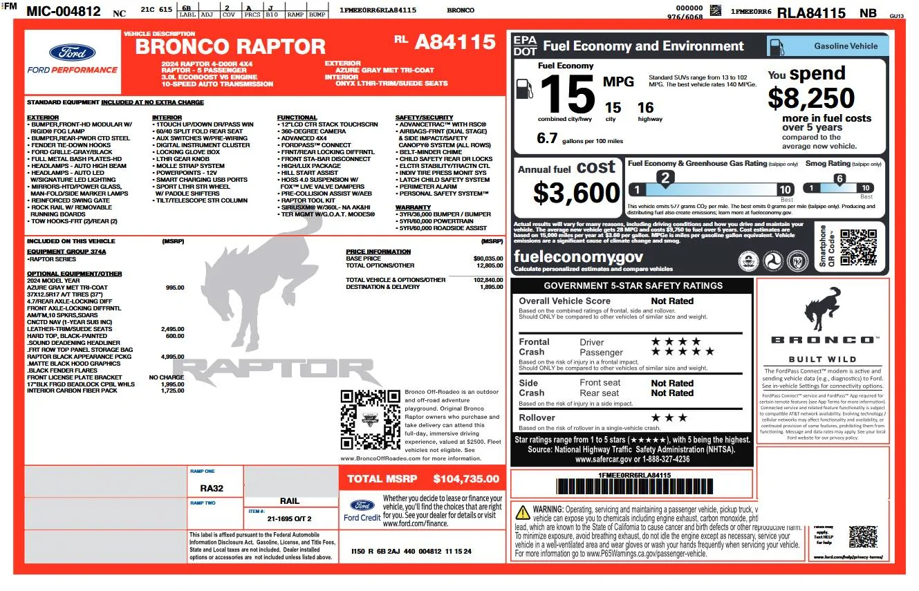 Ford Bronco Blacked out bash plate and bumper sections Screenshot 2025-03-28 at 23-05-06 1FMEE0RR6RLA84115_windowSticker.pdf copy